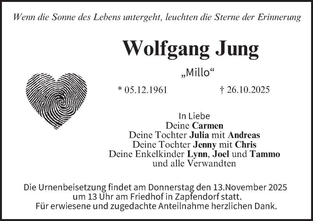  Traueranzeige für Wolfgang Jung vom 08.11.2025 aus MGO