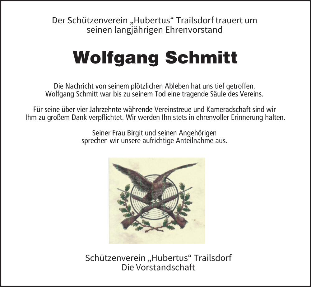  Traueranzeige für Wolfgang Schmitt vom 22.11.2025 aus MGO