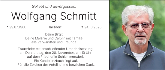 Anzeige von Wolfgang Schmitt von MGO