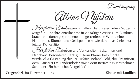 Anzeige von Albine Nüßlein von MGO