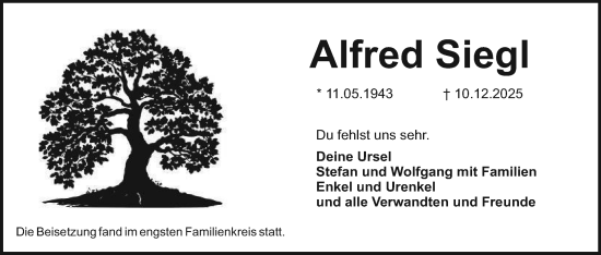 Anzeige von Alfred Siegl von MGO
