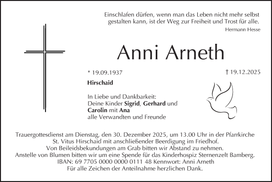 Anzeige von Anni Arneth von MGO