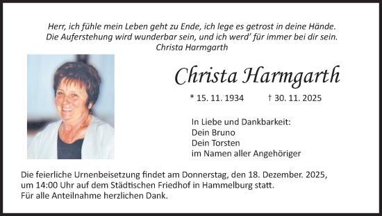 Anzeige von Christa Harmgarth von MGO