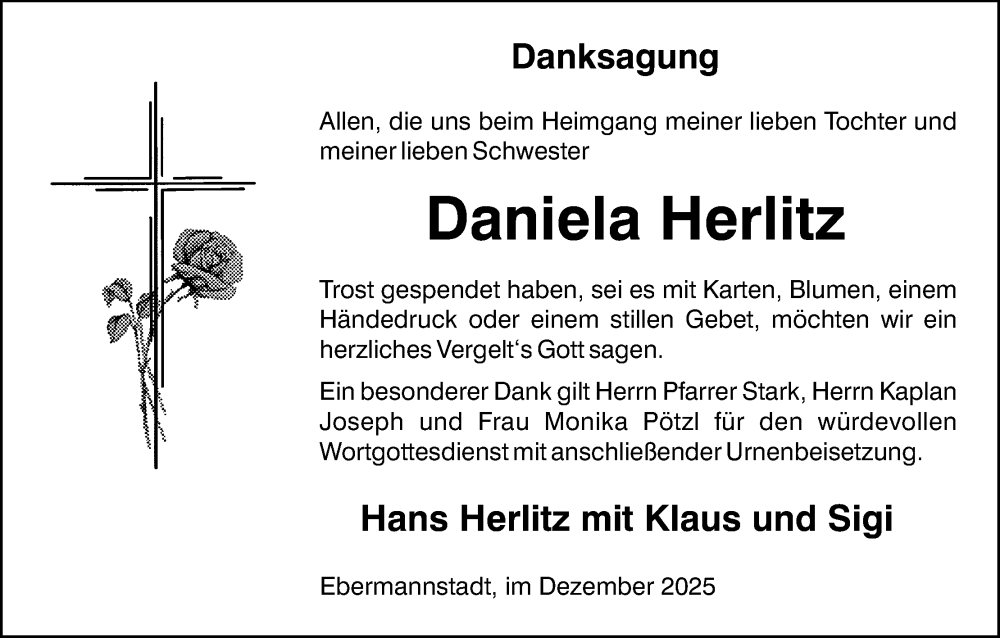  Traueranzeige für Daniela Herlitz vom 20.12.2025 aus MGO
