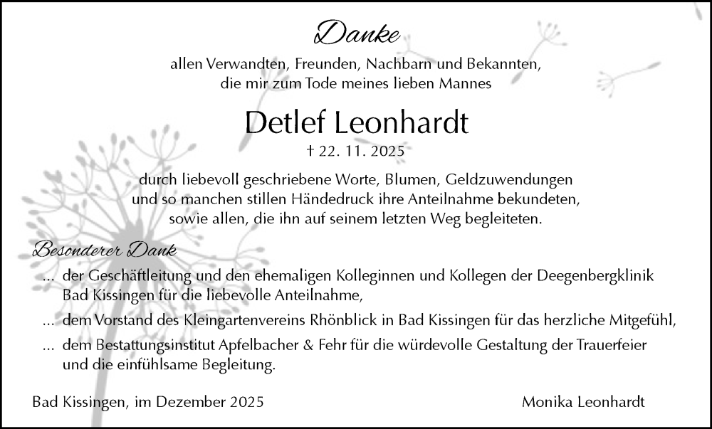  Traueranzeige für Detlef Leonhardt vom 13.12.2025 aus MGO