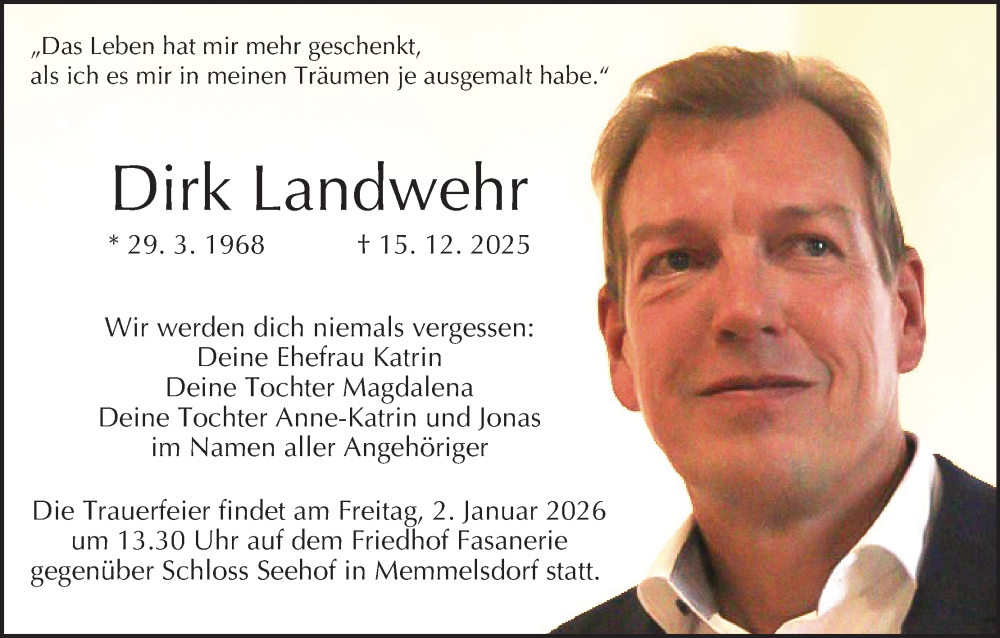  Traueranzeige für Dirk Landwehr vom 27.12.2025 aus MGO