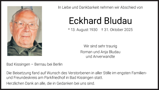 Anzeige von Eckhard Bludau von MGO