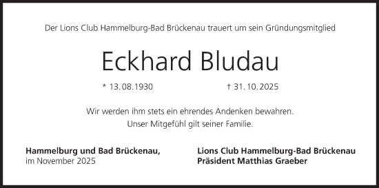 Anzeige von Eckhard Bludau von MGO