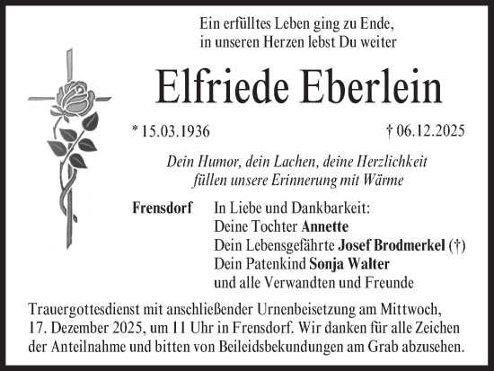 Anzeige von Elfriede Eberlein von MGO