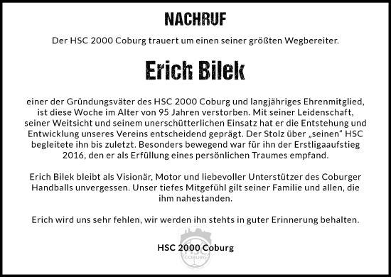 Anzeige von Erich Bilek von MGO