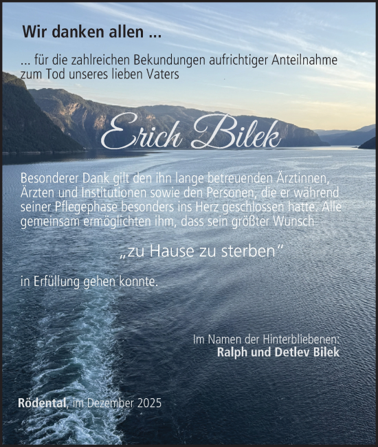 Anzeige von Erich Bilek von MGO