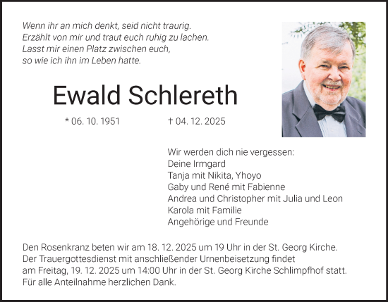 Anzeige von Ewald Schlereth von MGO