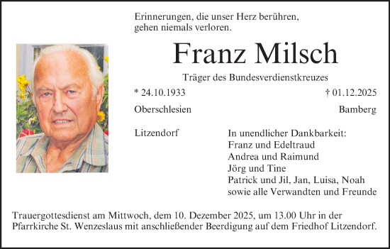 Anzeige von Franz Milsch von MGO