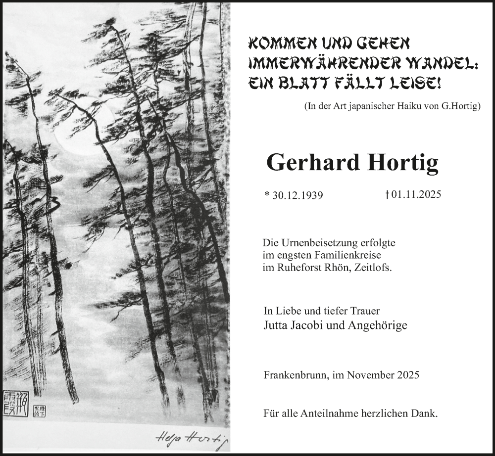  Traueranzeige für Gerhard Hortig vom 13.12.2025 aus MGO