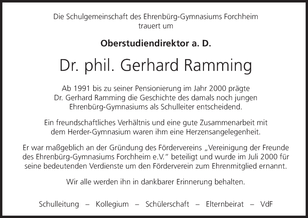  Traueranzeige für Gerhard Ramming vom 03.12.2025 aus MGO