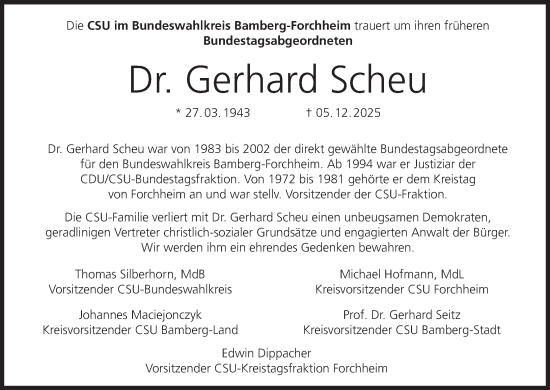 Anzeige von Gerhard Scheu von MGO