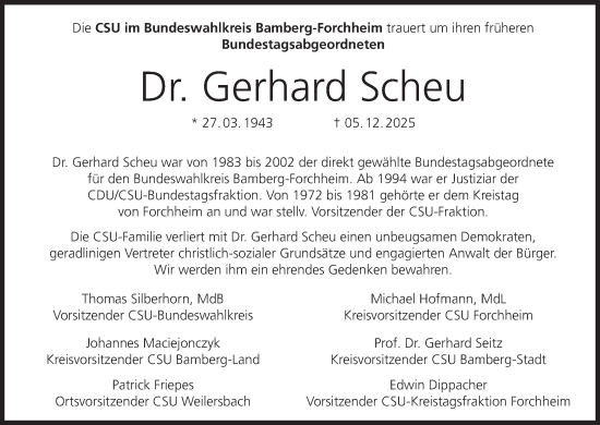 Anzeige von Gerhard Scheu von MGO