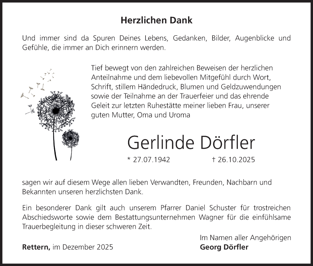  Traueranzeige für Gerlinde Dörfler vom 13.12.2025 aus MGO