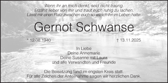 Anzeige von Gernot Schwanse von MGO