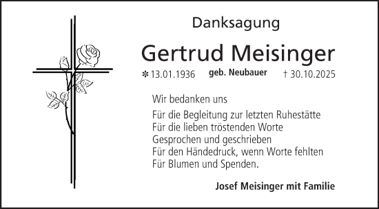 Anzeige von Gertrud Meisinger von MGO
