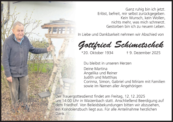 Anzeige von Gottfried Schimetschek von MGO