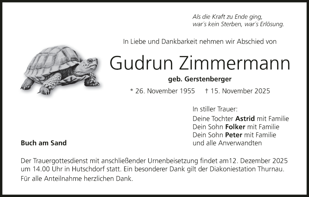  Traueranzeige für Gudrun Zimmermann vom 06.12.2025 aus MGO