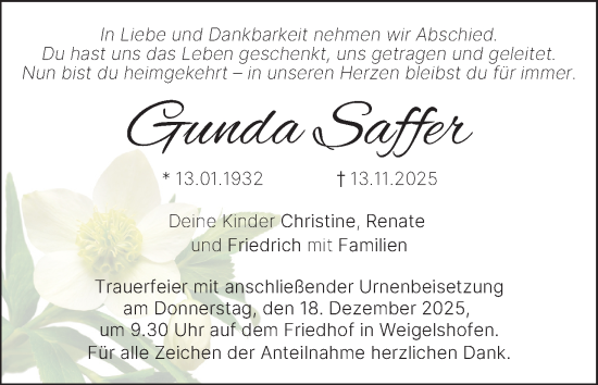 Anzeige von Gunda Saffer von MGO