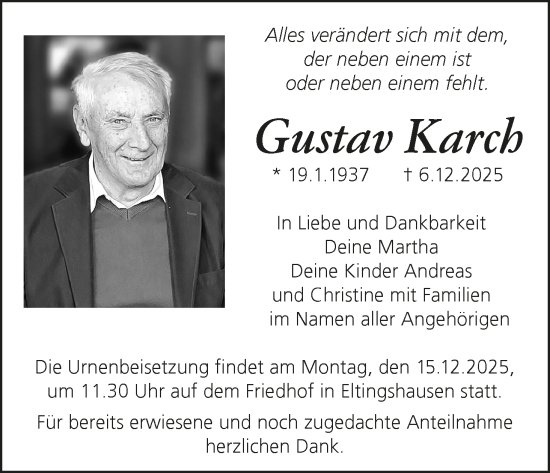 Anzeige von Gustav Karch von MGO