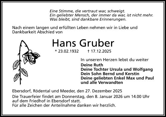 Anzeige von Hans Gruber von MGO