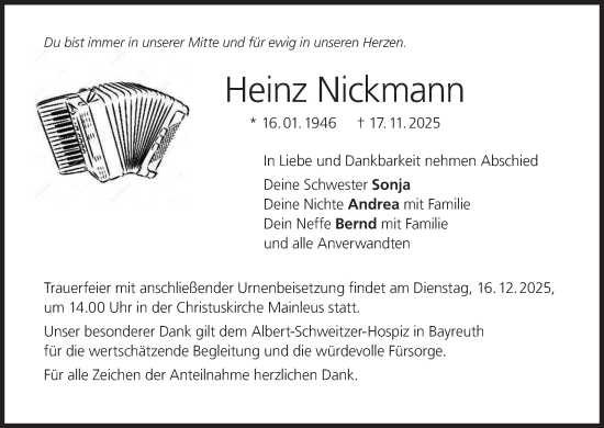Anzeige von Heinz Nickmann von MGO