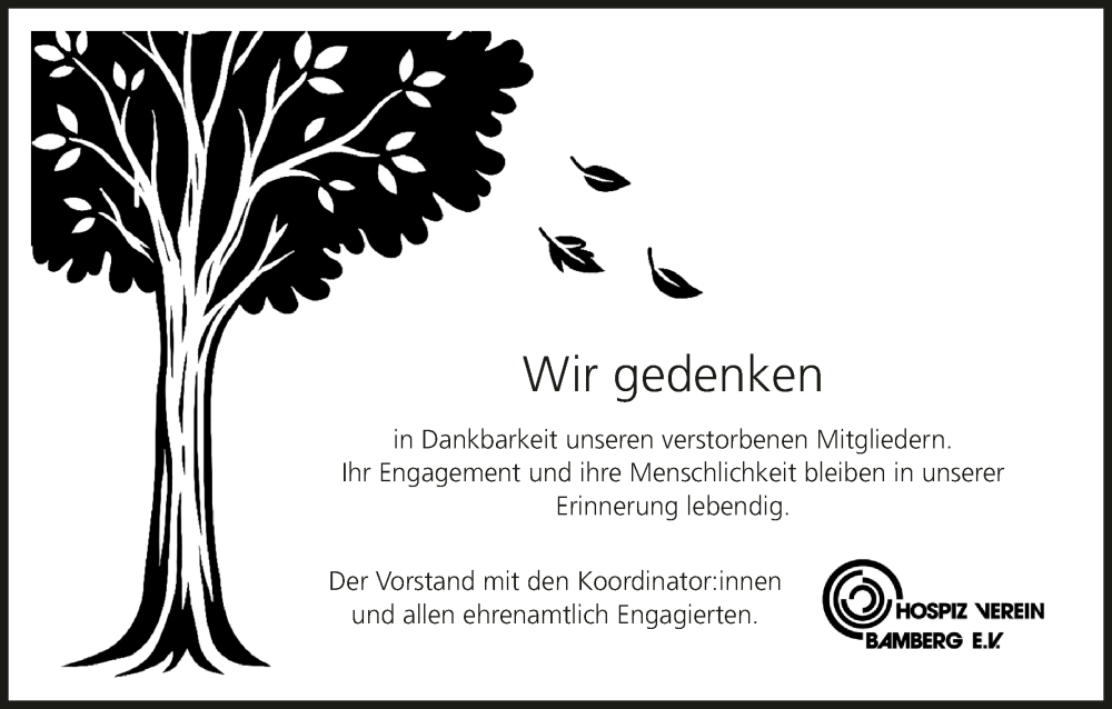  Traueranzeige für Hospizverein Bamberg E.V.  vom 13.12.2025 aus MGO