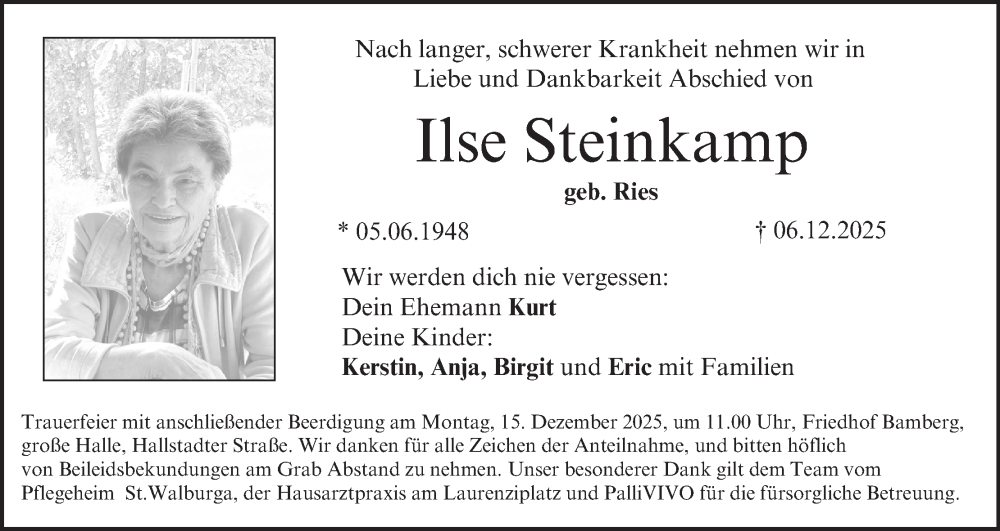  Traueranzeige für Ilse Steinkamp vom 13.12.2025 aus MGO