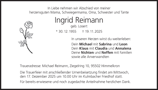 Anzeige von Ingrid Reimann von MGO