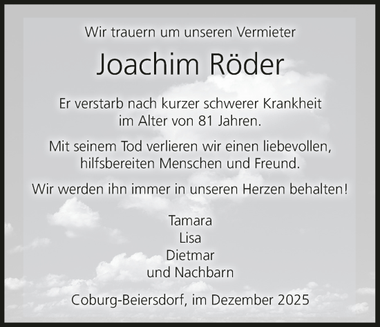 Anzeige von Joachim Röder von MGO