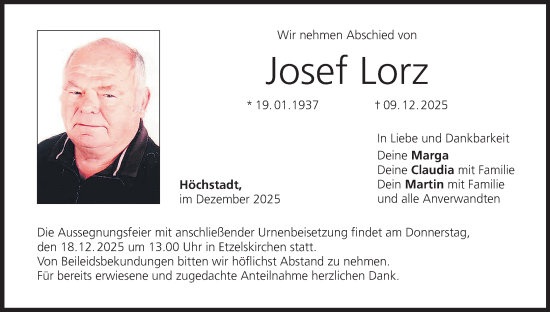 Anzeige von Josef Lorz von MGO