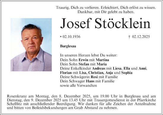 Anzeige von Josef Stöcklein von MGO