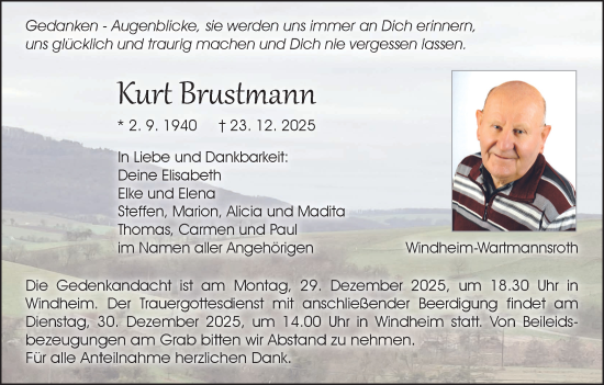 Anzeige von Kurt Brustmann von MGO
