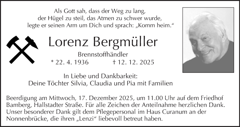  Traueranzeige für Lorenz Bergmüller vom 13.12.2025 aus MGO
