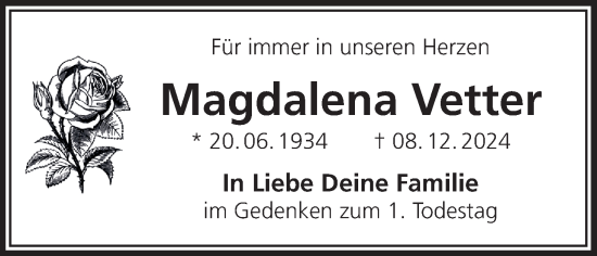 Anzeige von Magdalena Vetter von MGO