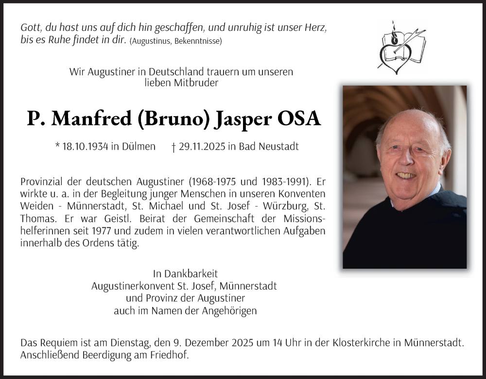  Traueranzeige für Manfred Jasper vom 06.12.2025 aus MGO