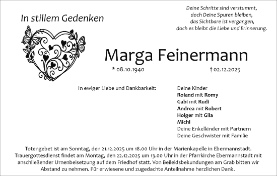 Anzeige von Marga Feinermann von MGO