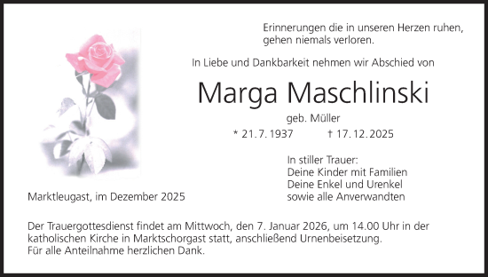 Anzeige von Marga Maschlinski von MGO