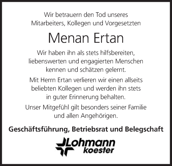 Anzeige von Menan Ertan von MGO