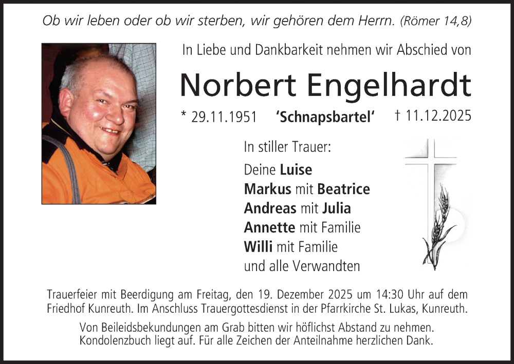  Traueranzeige für Norbert Engelhardt vom 17.12.2025 aus MGO