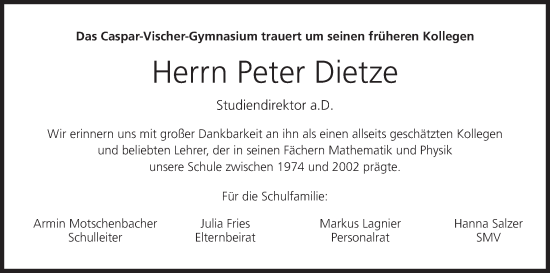Anzeige von Peter Dietze von MGO