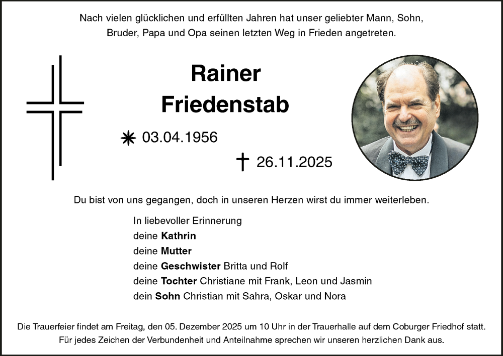  Traueranzeige für Rainer Friedenstab vom 03.12.2025 aus MGO