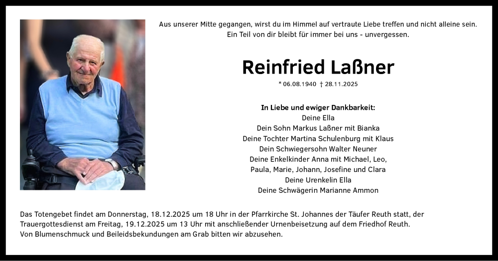  Traueranzeige für Reinfried Laßner vom 06.12.2025 aus MGO