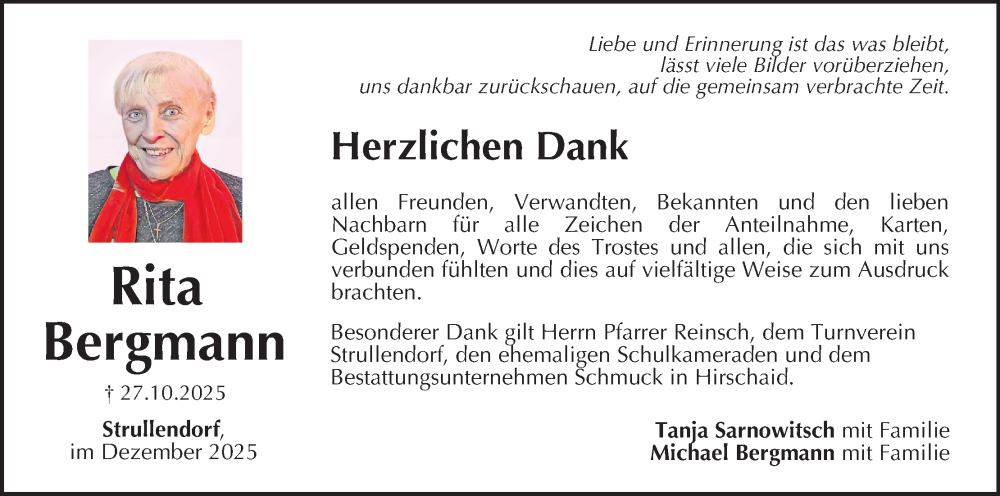  Traueranzeige für Rita Bergmann vom 06.12.2025 aus MGO