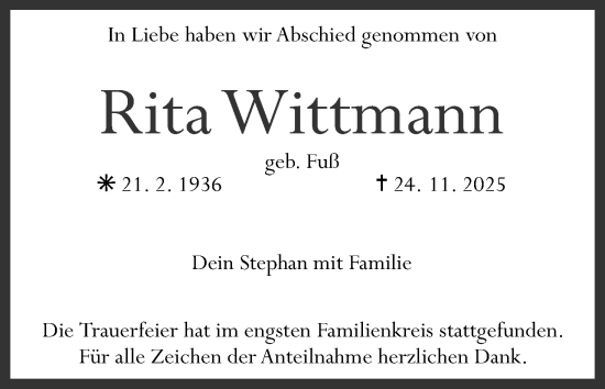 Anzeige von Rita Wittmann von MGO