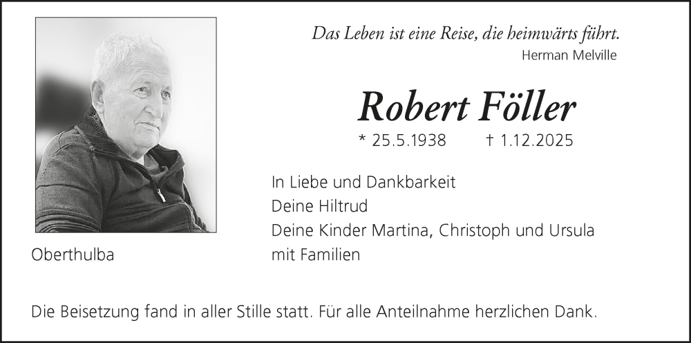  Traueranzeige für Robert Föller vom 06.12.2025 aus MGO